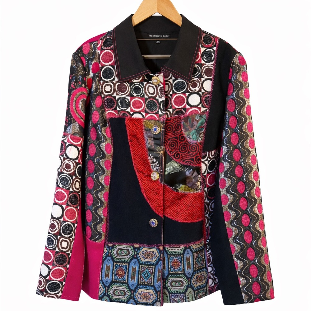 Mirror Image Patchwork Blazer XL Multicolor Boho Artsy Maximalist Statement